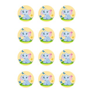 Muffinaufleger Cupcakes Muffins Kindergeburtstag Tiere Elefant EF01 (Zuckerpapier)