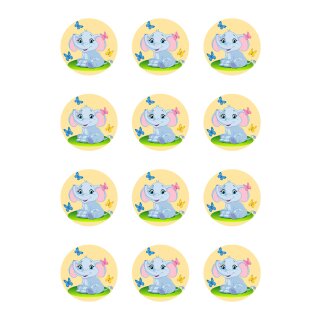 Muffinaufleger Cupcakes Muffins Kindergeburtstag Tiere Elefant EL01 (Zuckerpapier)