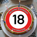 Tortenaufleger Fototorte Tortenbild Warnschild 18. Geburtstag rund 14 cm GB03 (Zuckerpapier)