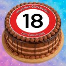 Tortenaufleger Fototorte Tortenbild Warnschild 18. Geburtstag rund 20 cm GB03 (Zuckerpapier)