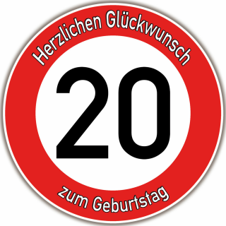 Tortenaufleger Fototorte Tortenbild Warnschild 20. Geburtstag rund 14 cm GB04 (Zuckerpapier)