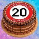 Tortenaufleger Fototorte Tortenbild Warnschild 20. Geburtstag rund 20 cm GB04 (Zuckerpapier)