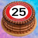 Tortenaufleger Fototorte Tortenbild Warnschild 25. Geburtstag rund 14 cm GB05 (Zuckerpapier)