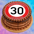 Tortenaufleger Fototorte Tortenbild Warnschild 30. Geburtstag rund 14 cm GB06 (Zuckerpapier)