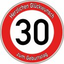 Tortenaufleger Fototorte Tortenbild Warnschild 30. Geburtstag rund 20 cm GB06 (Zuckerpapier)