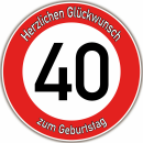 Tortenaufleger Fototorte Tortenbild Warnschild 40. Geburtstag rund 14 cm GB07 (Zuckerpapier)