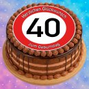 Tortenaufleger Fototorte Tortenbild Warnschild 40. Geburtstag rund 14 cm GB07 (Zuckerpapier)
