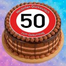 Tortenaufleger Fototorte Tortenbild Warnschild 50. Geburtstag rund 14 cm GB08 (Zuckerpapier)