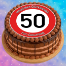 Tortenaufleger Fototorte Tortenbild Warnschild 50. Geburtstag rund 20 cm GB08 (Zuckerpapier)