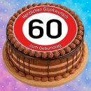 Tortenaufleger Fototorte Tortenbild Warnschild 60. Geburtstag rund 20 cm GB09 (Zuckerpapier)
