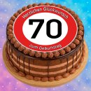 Tortenaufleger Fototorte Tortenbild Warnschild 70. Geburtstag rund 14 cm GB10 (Zuckerpapier)