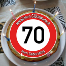 Tortenaufleger Fototorte Tortenbild Warnschild 70. Geburtstag rund 20 cm GB10 (Zuckerpapier)