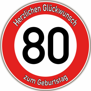 Tortenaufleger Fototorte Tortenbild Warnschild 80. Geburtstag rund 20 cm GB11 (Zuckerpapier)