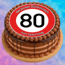 Tortenaufleger Fototorte Tortenbild Warnschild 80. Geburtstag rund 20 cm GB11 (Zuckerpapier)