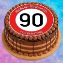 Tortenaufleger Fototorte Tortenbild Warnschild 90. Geburtstag rund 14 cm GB12 (Zuckerpapier)
