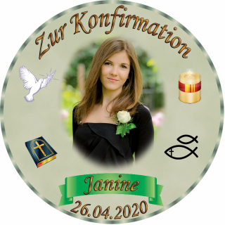 Tortenaufleger Fototorte Tortenbild zur Konfirmation rund 14 cm Durchmesser K1