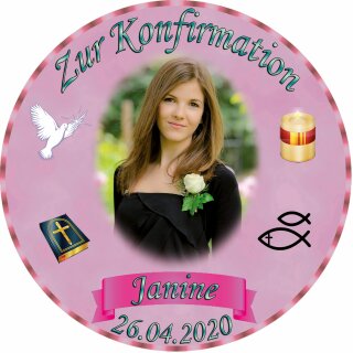 Tortenaufleger Fototorte Tortenbild zur Konfirmation rund 14 cm Durchmesser K2