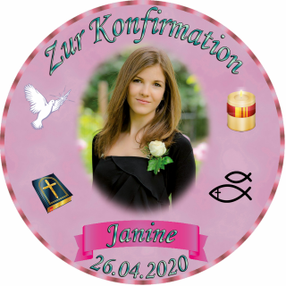 Tortenaufleger Fototorte Tortenbild zur Konfirmation rund 14 cm Durchmesser K2