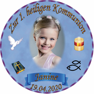 Tortenaufleger Fototorte Tortenbild zur Kommunion rund 20 cm Durchmesser K3