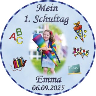 Tortenaufleger Fototorte Tortenbild Schulanfang Einschulung 1. Schultag Rund 14 cm Durchmesser SE09