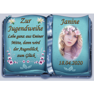 Tortenaufleger Fototorte Tortenbild zur Jugendweihe Buchform DIN A5 JW31