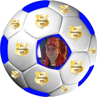 Tortenaufleger Tortendeko Fototorte Tortenbild Geburtstag Party Fußball 3D-Effekt mit Foto & Vereinslogo Vereinswappen Rund 20 cm Ø FB05 Blau