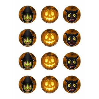 Muffinaufleger Cupcakes Muffins Halloween Zuckerpapier Hexe Kürbis Katze HW25