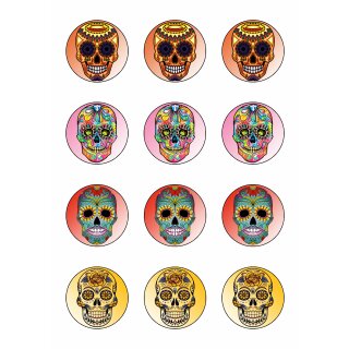 Muffinaufleger Cupcakes Muffins Halloween Zuckerpapier Totenkopf Dia de los Muertos (Tag der Toten) HW29