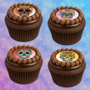 Muffinaufleger Cupcakes Muffins Halloween Zuckerpapier Totenkopf Dia de los Muertos (Tag der Toten) HW29