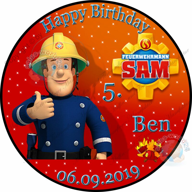 W Esspapier Tortenaufleger Tortenbild Geburtstag Feuerwehrmann Sam T2 