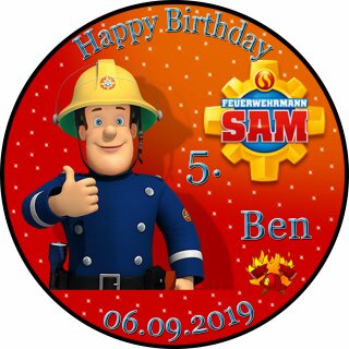 Tortenaufleger Fototorte Tortenbild Kindergeburtstag Feuerwehrmann SAM FS01 (Zuckerpapier)