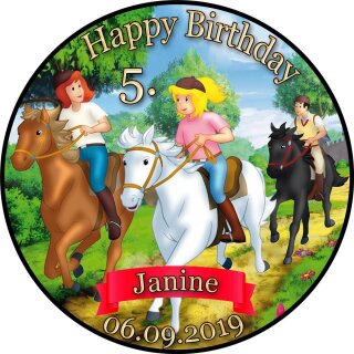 Tortenaufleger Fototorte Tortenbild Kindergeburtstag Hexe Pferd BT05 (Zuckerpapier) Rund 20 cm Ø