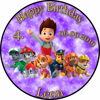 Kopie von Tortenaufleger Fototorte Tortenbild Kindergeburtstag Paw Patrol PP02 (Zuckerpapier) Rund 20 cm Ø ohne Banner & Foto Violett