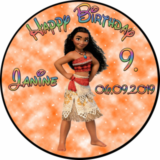 Tortenaufleger Fototorte Tortenbild Kindergeburtstag Vaiana VA01 (Zuckerpapier) Rund 14 cm Ø ohne Foto Orange