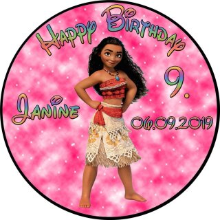 Tortenaufleger Fototorte Tortenbild Kindergeburtstag Vaiana VA01 (Zuckerpapier) Rund 14 cm Ø ohne Foto Pink