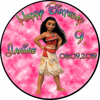 Tortenaufleger Fototorte Tortenbild Kindergeburtstag Vaiana VA01 (Zuckerpapier) Rund 14 cm Ø ohne Foto Pink