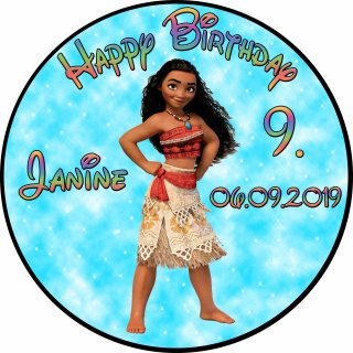 Tortenaufleger Fototorte Tortenbild Kindergeburtstag Vaiana VA01 (Zuckerpapier) Rund 14 cm Ø ohne Foto Türkis