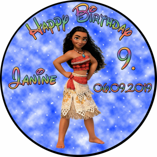 Tortenaufleger Fototorte Tortenbild Kindergeburtstag Vaiana VA01 (Zuckerpapier) Rund 20 cm Ø ohne Foto Blau