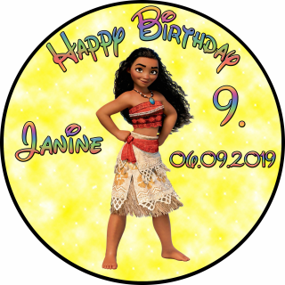 Tortenaufleger Fototorte Tortenbild Kindergeburtstag Vaiana VA01 (Zuckerpapier) Rund 20 cm Ø ohne Foto Gelb