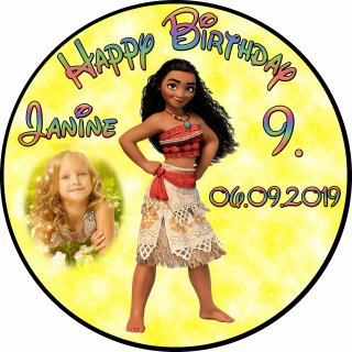 Tortenaufleger Fototorte Tortenbild Kindergeburtstag Vaiana VA01 (Zuckerpapier) Rund 20 cm Ø mit Foto Gelb