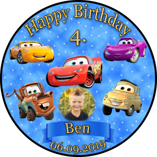 Tortenaufleger Fototorte Tortenbild Kindergeburtstag Disney Pixar Cars C01 (Zuckerpapier) Rund 20 cm Ø mit Foto