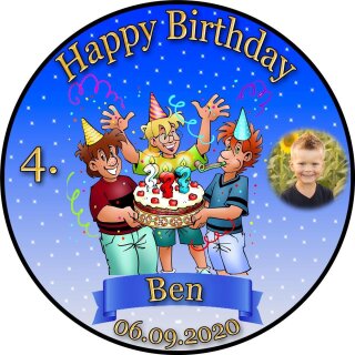 Tortenaufleger Fototorte Tortenbild Kindergeburtstag Die drei ??? Kids D3F01 (Zuckerpapier) Rund 20 cm Ø mit Foto