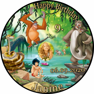 Tortenaufleger Fototorte Tortenbild Kindergeburtstag Das Dschungelbuch DD01 (Zuckerpapier) Rund 14 cm Ø mit Foto
