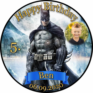 Tortenaufleger Fototorte Tortenbild Kindergeburtstag Batman BM01 (Zuckerpapier) Rund 20 cm Ø mit Foto