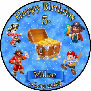 Tortenaufleger Fototorte Tortenbild Kindergeburtstag Piraten PT05 (Zuckerpapier) Rund 20 cm Ø ohne Foto
