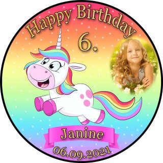 Tortenaufleger Fototorte Tortenbild Kindergeburtstag Einhorn FT15 (Zuckerpapier)