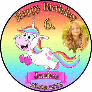 Tortenaufleger Fototorte Tortenbild Kindergeburtstag Einhorn FT15 (Zuckerpapier)