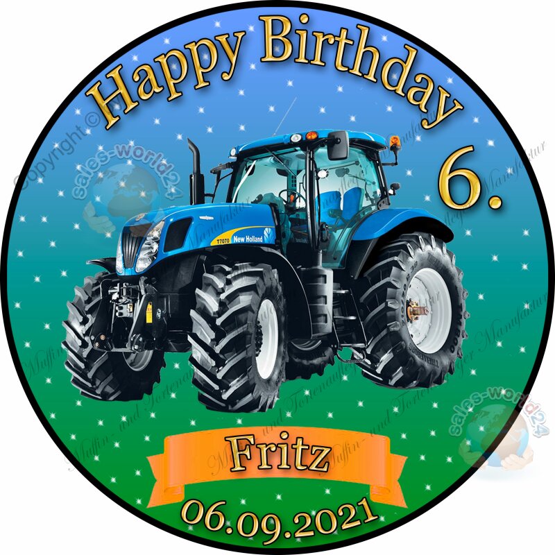 Tortenaufleger---zum Geburtstag- Fototorte-- Traktor blau---Party---Tortenbild 