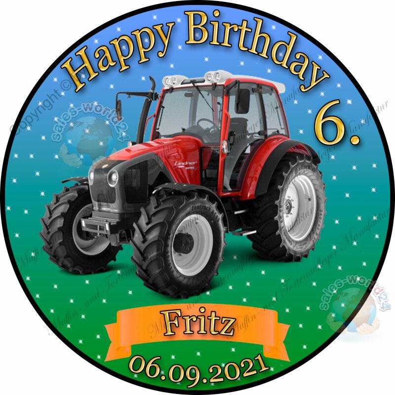 20 und 28cm runder Tortenaufleger kleiner roter Traktor Fototorte Geburtstag 