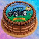 Tortenaufleger Traktor | Acker Reifen Blau